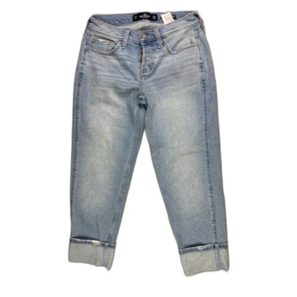 Hollister Size 1 25 Womens Jeans Low Rise Crop Boyfriend Cuff Hem Stretch